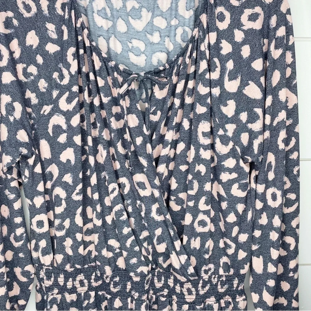 LULAROE Pink & Gray Leopard Long Sleeve Peasant Dress Women’s Size Medium